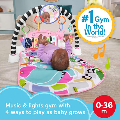 Fisher-Price Baby-Spielmatte „Glow and Grow Kick & Play Piano Gym“, blaues musikalisches Lernspielzeug mit Entwicklungsaktivitäten für Neugeborene ab 0 Monaten
