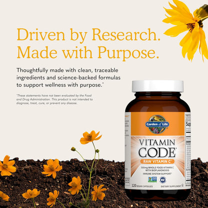 Garden of Life Vitamin Code Raw Vitamin-C, 500mg Whole Food VIT-C Capsules + Fruit & Veggie Blend & Probiotics, Supplements for Adults, Vegan, Gluten Free, 120 Capsules, (Pack of 6)