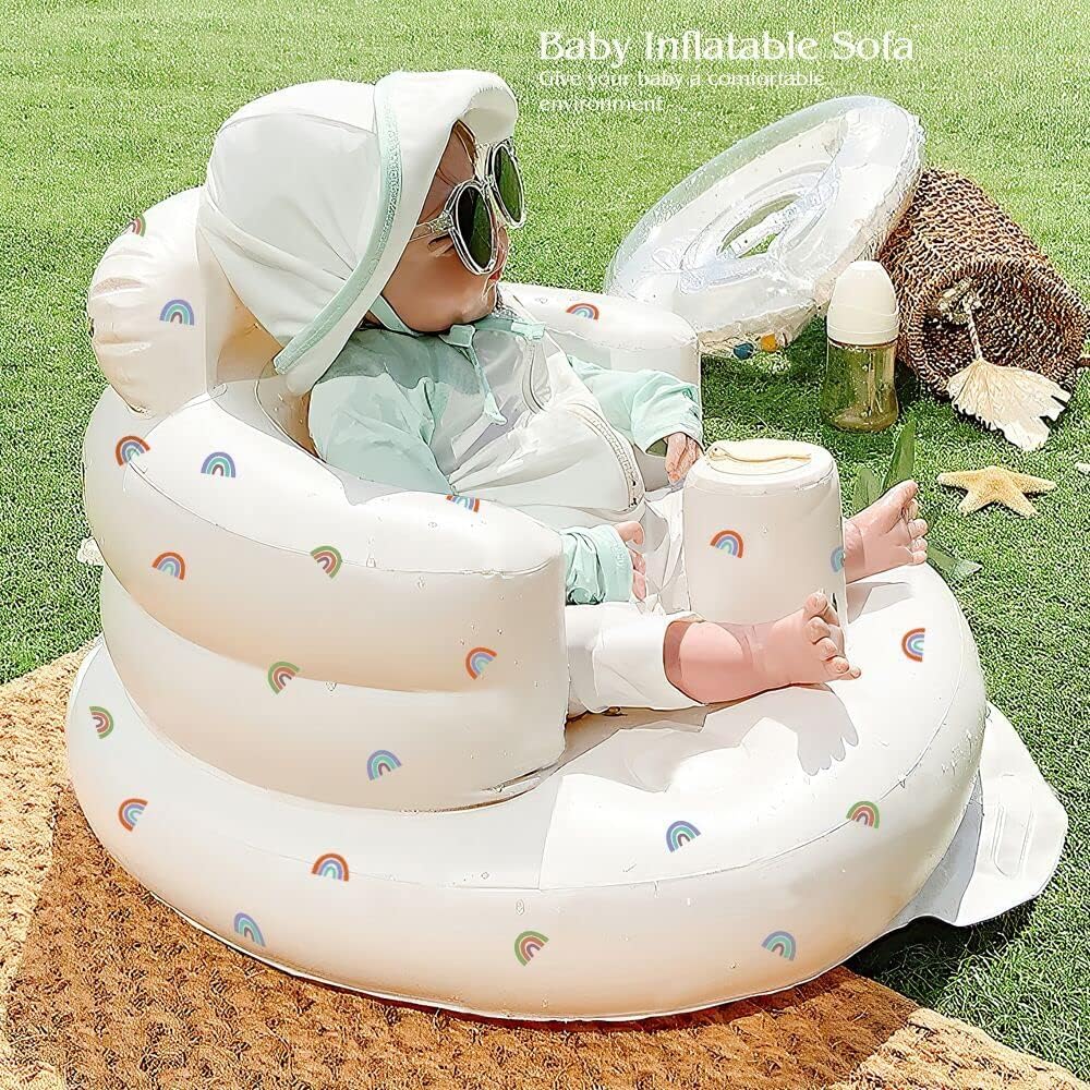 Aufblasbarer Babysitz, aufblasbarer Babystuhl für Babys ab 3 Monaten, aufblasbarer Sommerstuhl mit integrierter Luftpumpe, Baby-Bodensitz zum Sitzenlernen, Spielen, Campen, Orange