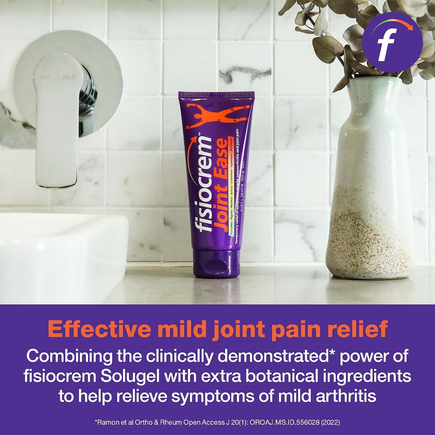 Fisiocrem Joint Ease – Temporary Relief for Mild Arthritis & Mild Osteoarthritis Symptoms, Non-Greasy, Easily Absorbed Gel with Arnica, Boswellia & Menthol, Supports Joint Mobility & Comfort (100g)