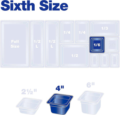 Carlisle FoodService Products StorPlus High-Heat 1/6-Size Food Pan, 4 Deep Food Storage Container with 1.7 Quart Capacity, High Heat Plastic, 1/6 Size, Amber, (Pack of 6)