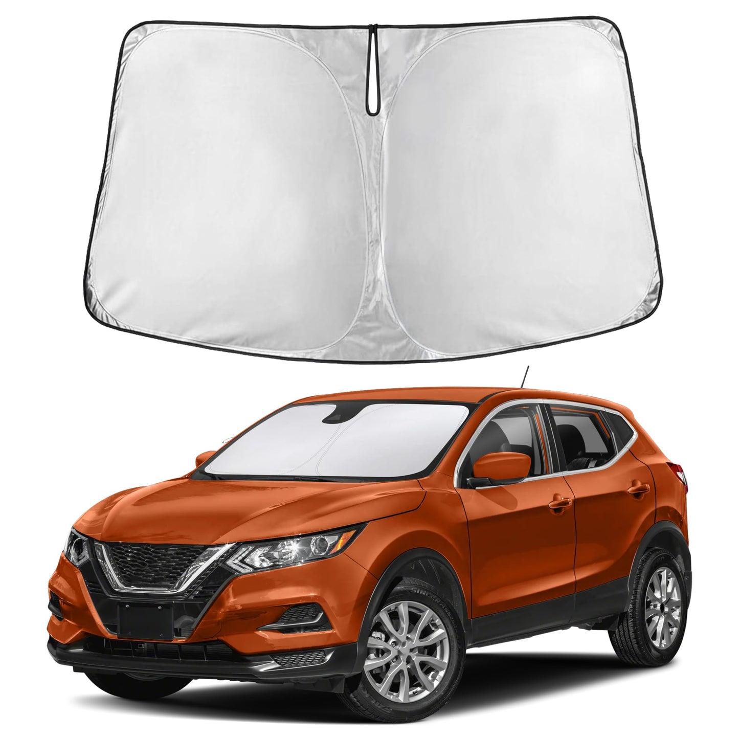 EcoNour Car Windshield Sunshade | Blocks 99% Heat & Keeps Interior Cool | Universal Fits Cars, SUVs, Trucks | Automotive Sun Screen, Visor & Car Accessories for Summer | Medium (64x32 Inches)
