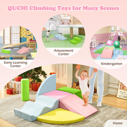 QUCHI Kletterspielzeug für Kleinkinder, Kletterspielzeug für Kleinkinder drinnen, 7-teiliges Weichschaum-Kletterblock-Set, Kleinkind-Spielecke Kletterer Indoor Schaumstoff-Spielplatz zum Klettern, Krabbeln und Rutschen