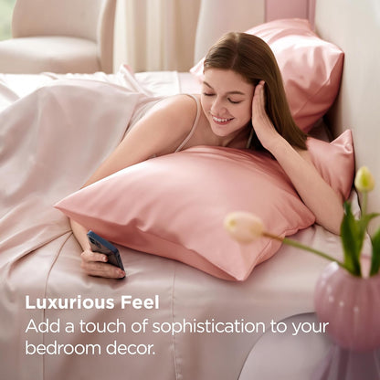 Bedsure Satin-Kissenbezug, Queen-Size, 2er-Pack, Seidenkissenbezügen ähnlich, seidige Kissenhüllen mit Hotelverschluss, Raumdeko, Valentinsgeschenke für Frauen und Männer, Grau, 50x75 cm