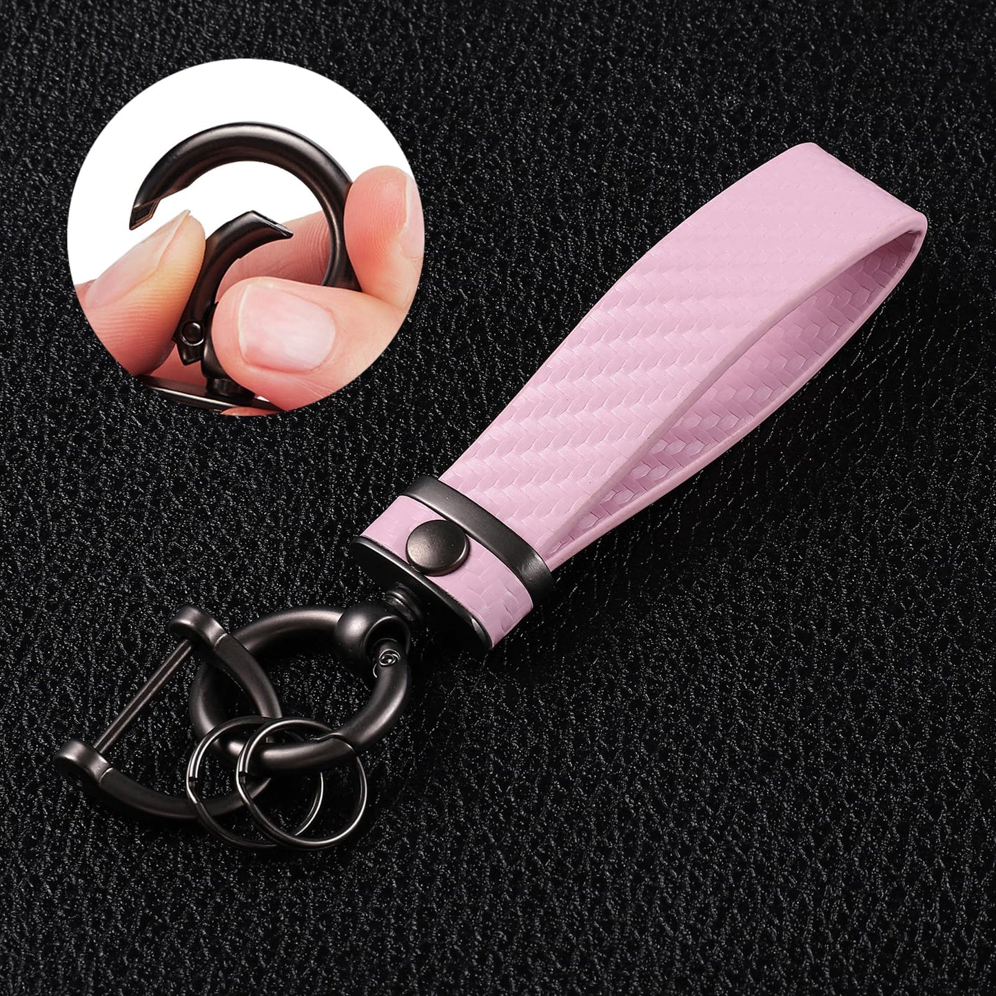 DEKEWEI Carbon Fiber Style Auto-Schlüsselanhänger aus Mikrofaser-Leder, universelle Schlüsselanhänger für Schlüssel-Fobs für Männer und Frauen, 360 Grad drehbar mit Anti-Verlust-D-Ring (Schwarz)