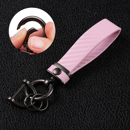 DEKEWEI Carbon Fiber Style Auto-Schlüsselanhänger aus Mikrofaser-Leder, universelle Schlüsselanhänger für Schlüssel-Fobs für Männer und Frauen, 360 Grad drehbar mit Anti-Verlust-D-Ring (Schwarz)