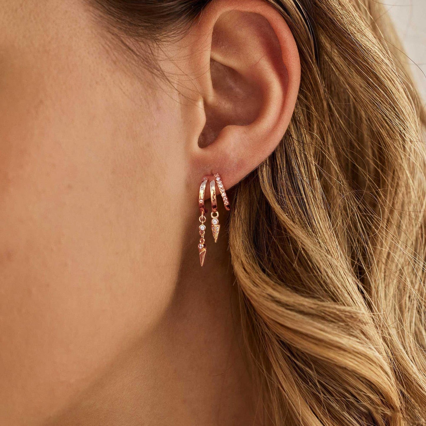 Dangle Earrings for Women,14k Gold Plated Triple Huggie Stud Earrings Cute Statement Chain Earring Dainty Drop Earrings for Women Trendy Gold Plated Jewelry