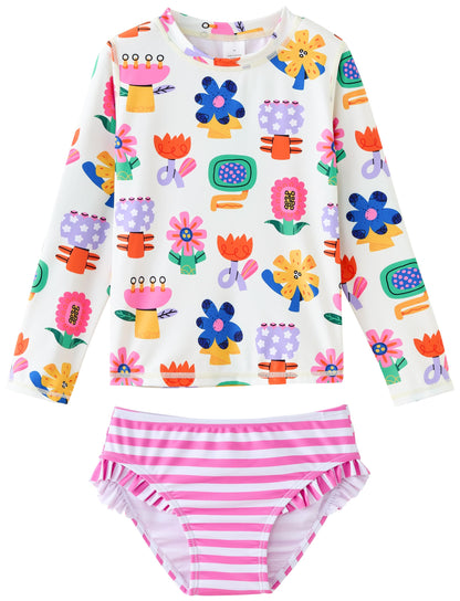 UMELOK Toddler and Little Girls Rash Guard Sets with Bikini Bottoms Swimwear