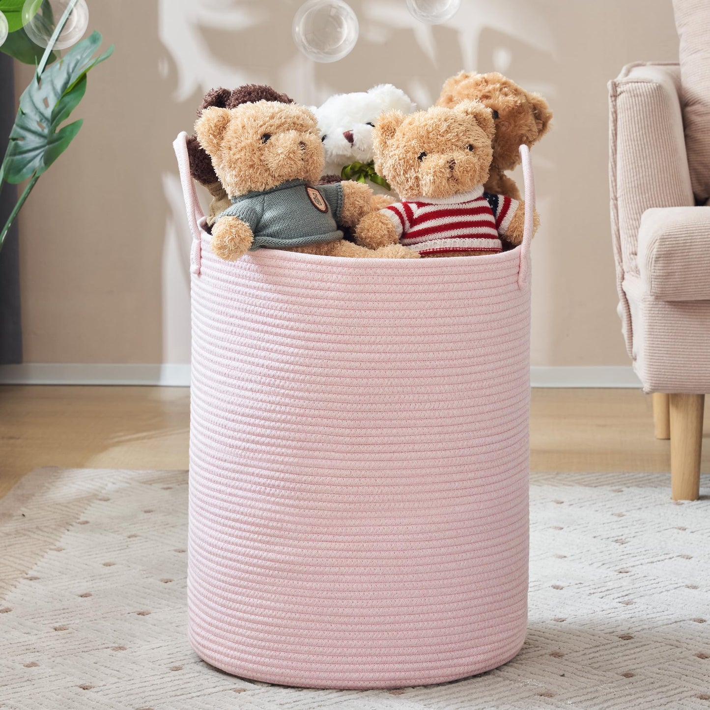 Woven Rope Laundry Hamper Basket by YOUDENOVA, 72L Tall Luandry Basket, Baby Nursery Hamper for Blanket Storage in Bedroom-Large-Jute