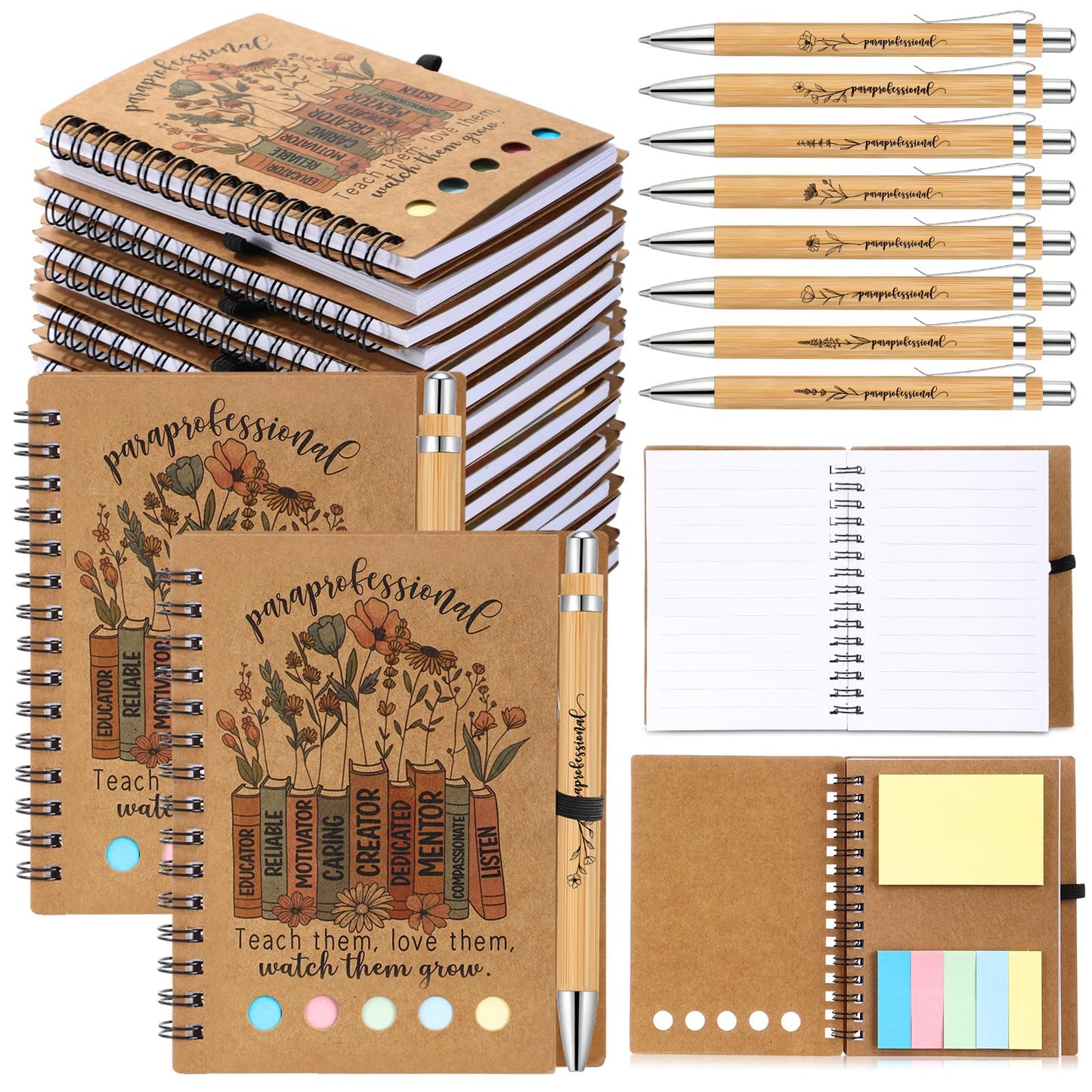 Jetec 48 Set 2026 CNA Week Gifts Bulk Nurse Appreciation Gift Set Small Inspirational Kraft Spiral Nursing Notebooks with Sticky Notes Pens for Healthcare Medical Hospital Coworker Staff Office