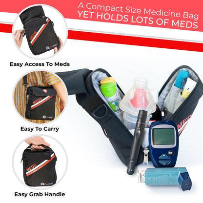 PracMedic Bags Travel Medicine Bag- First Aid Bags Empty or Epipen Carry Case for Insulin Pens, Pill Bottles, Diabetic Supply, Asthma Inhaler Spacer, Allergy Meds or First Aid Supplies (Red)