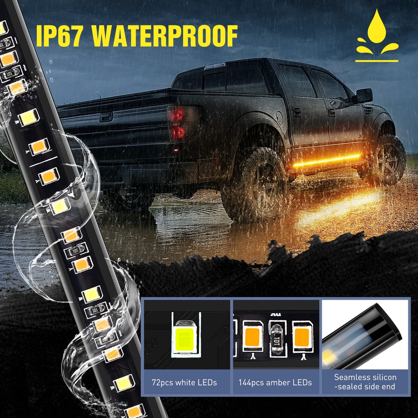 Nilight 4Pcs Car Underglow Neon Accent Strip Lights 252 LEDs RGB 8 Color Sound Active Function Music Mode with Wireless Remote Control Underbody Light Strips for Cars Van SUV Truck