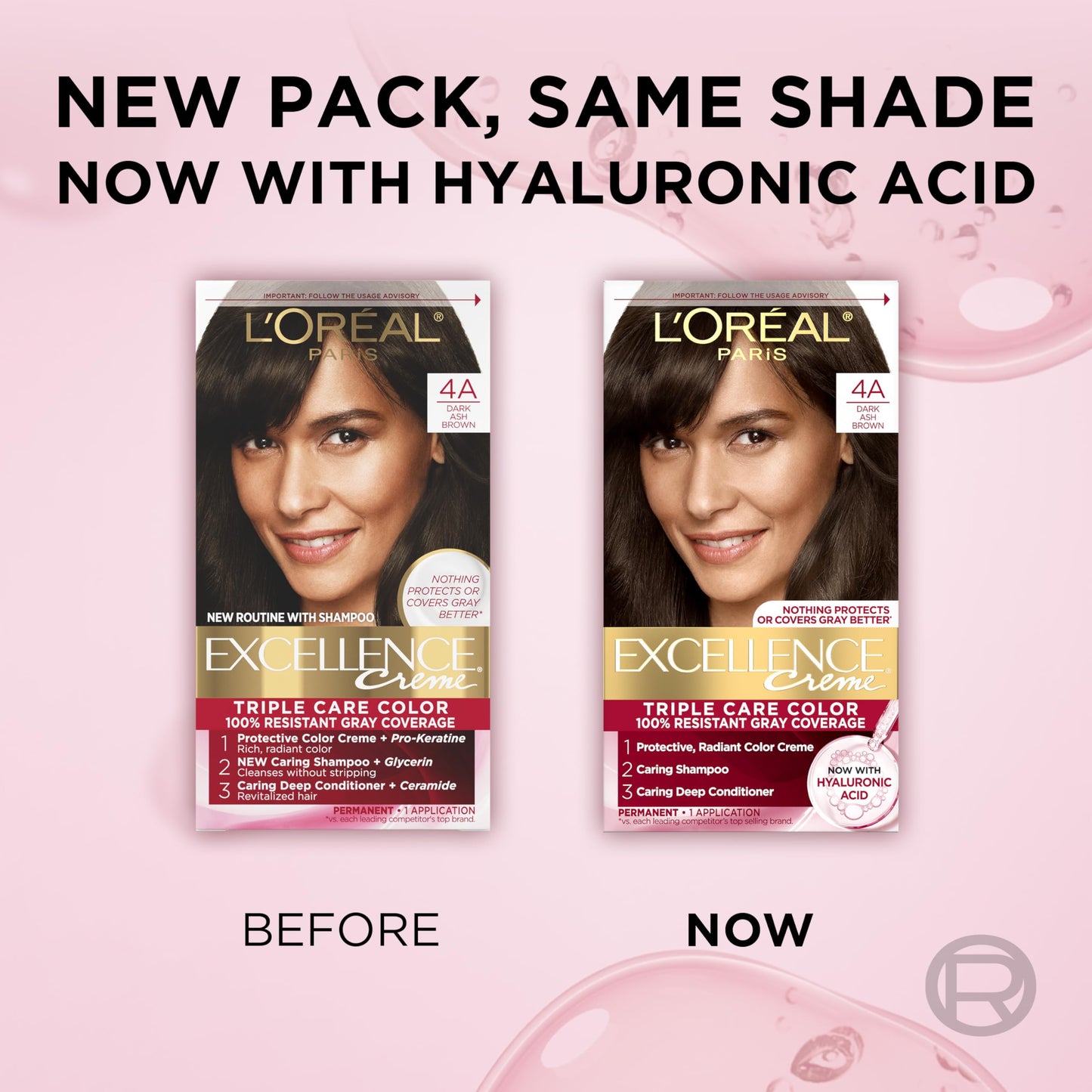 L'Oréal Paris Excellence Crème Permanente Haarfarbe, dreifache Pflegehaarfarbe mit Hyaluronsäure für 100% Grauabdeckung, 4AR Dunkles Schokobraun, 1 Packung (Verpackung kann variieren)