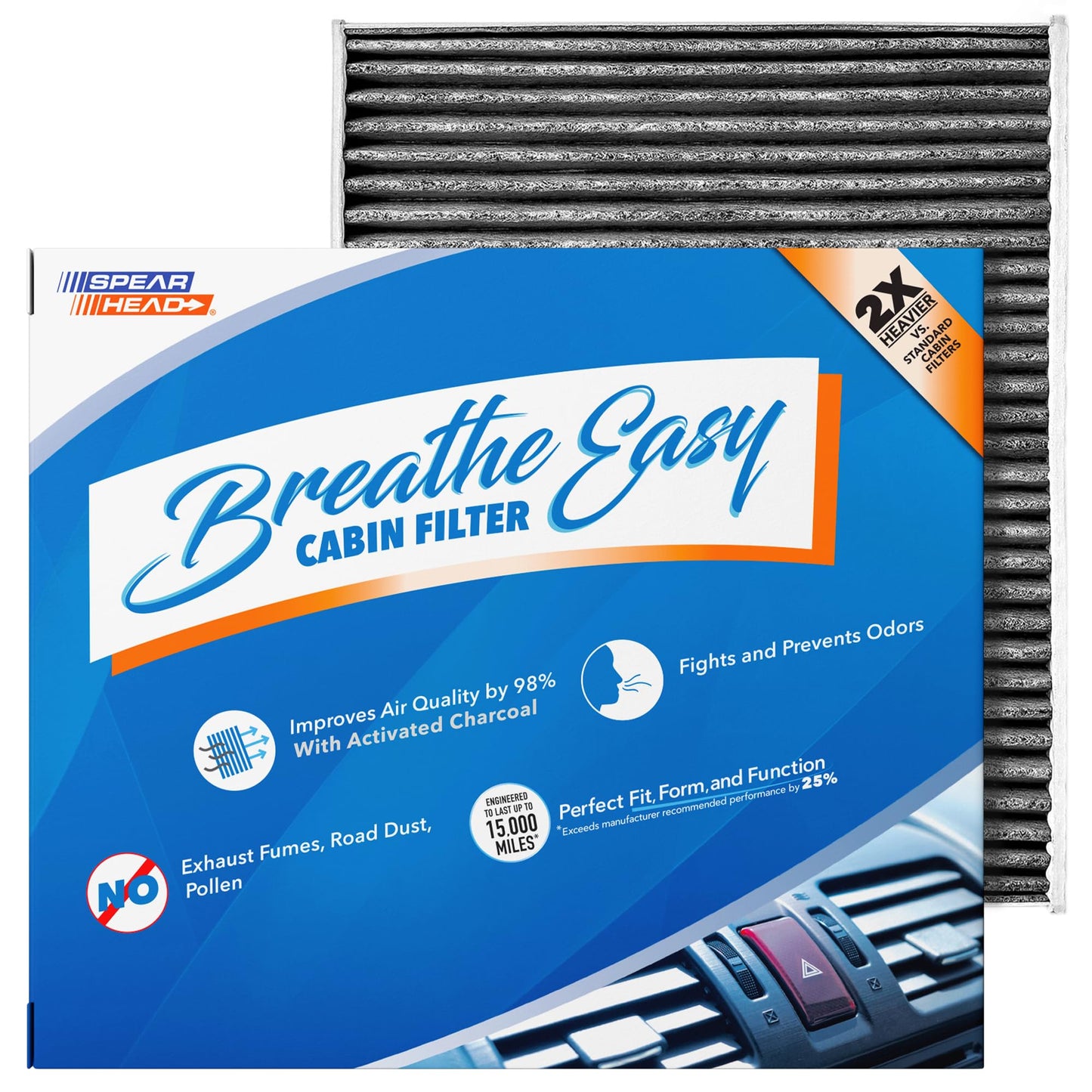 Spearhead Odor Defense Breathe Easy AC & Heater Cabin Filter | Fits Select 2016-2025 Toyota, Lexus, Subaru, 2016-2023 CX-9 Like OEM | Up to 25% Longer Lasting w/Activated Carbon (BE-157)