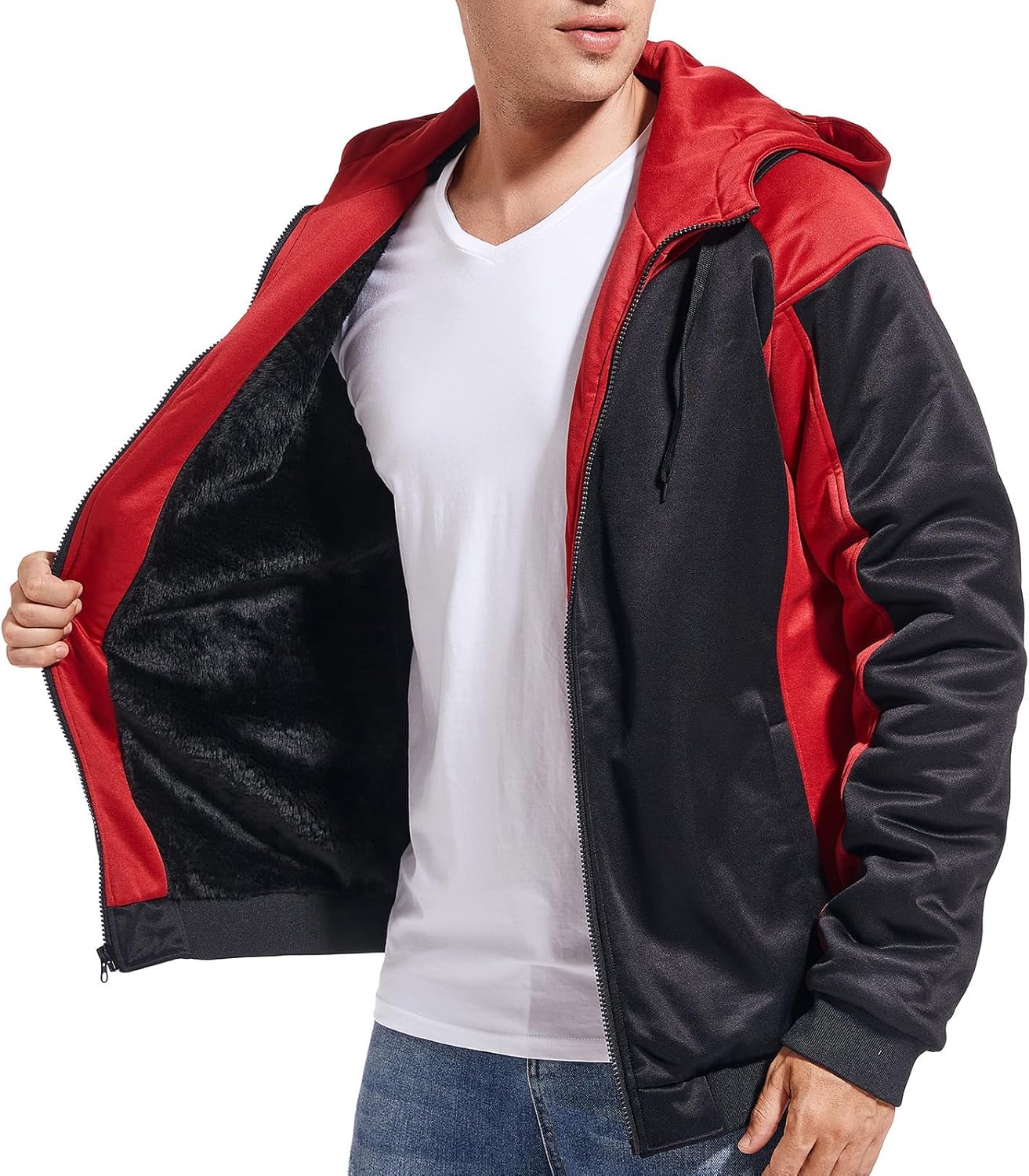 Herren-Hoodie, schweres Fleece-Futter, verdickt, warm, mit Kängurutasche für Outdoor und Freizeit