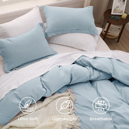 Funda nórdica blanca Bedsure, tamaño Queen, 3 piezas, aspecto de algodón prelavado, juego de cama extrasuave, incluye 1 funda nórdica de 228 x 228 cm con cierre de cremallera y 2 fundas de almohada, edredón no incluido