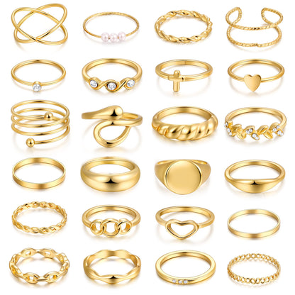 FAXHION 24-60 Pcs Gold Stackable Rings for Women, Knuckle Rings Chunky Gold Ring Set Dainty Stacking Cute Rings, Multiple Sizes Cute Jewelry Set Gift