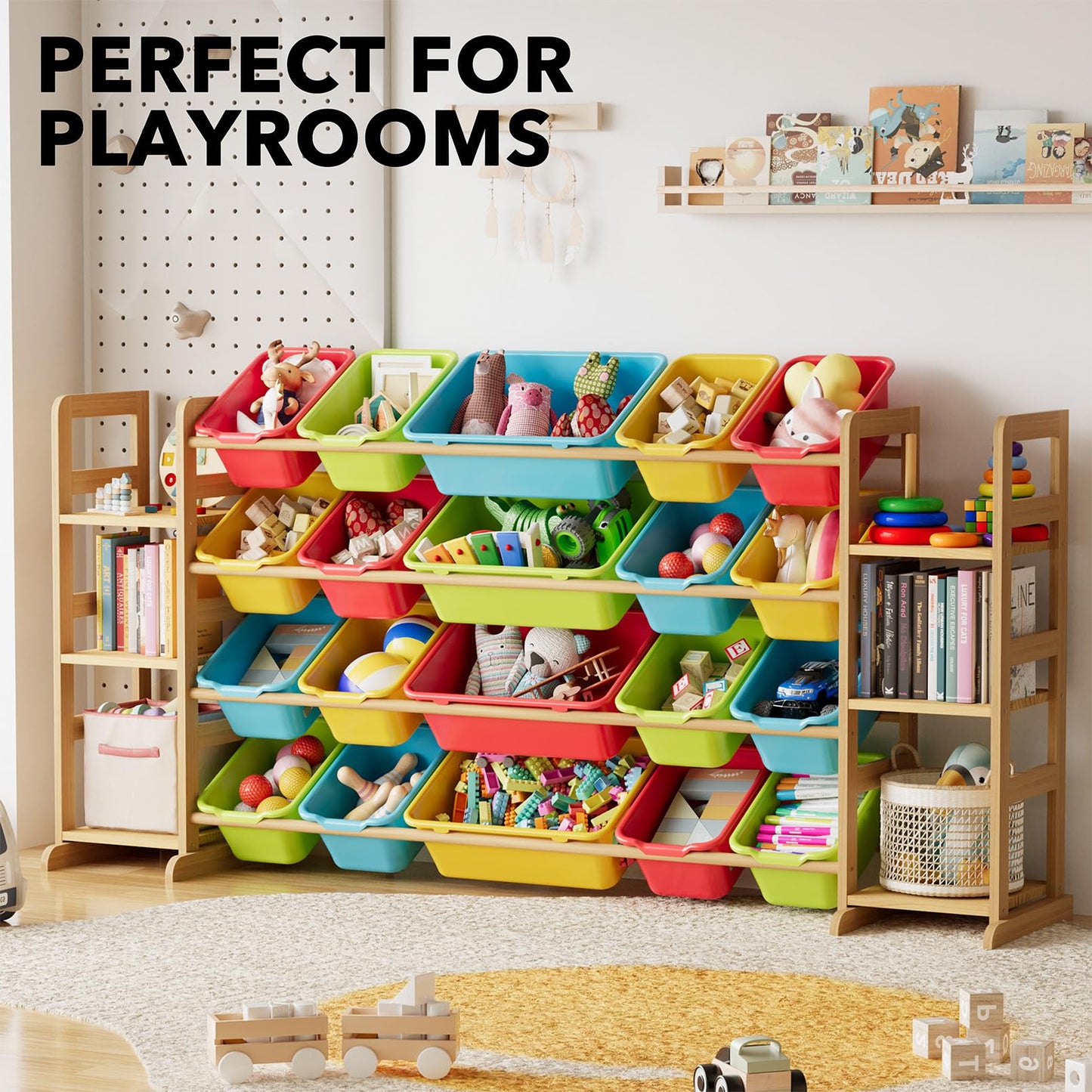 SpaceAid Toy Storage Organizer with 6 Shelves and 12 Bins, Bookshelf/Bookcase, Kids Bin Shelf, Toys Box for Playroom Organization for Bedroom & Room Decor, White, 52.3" W