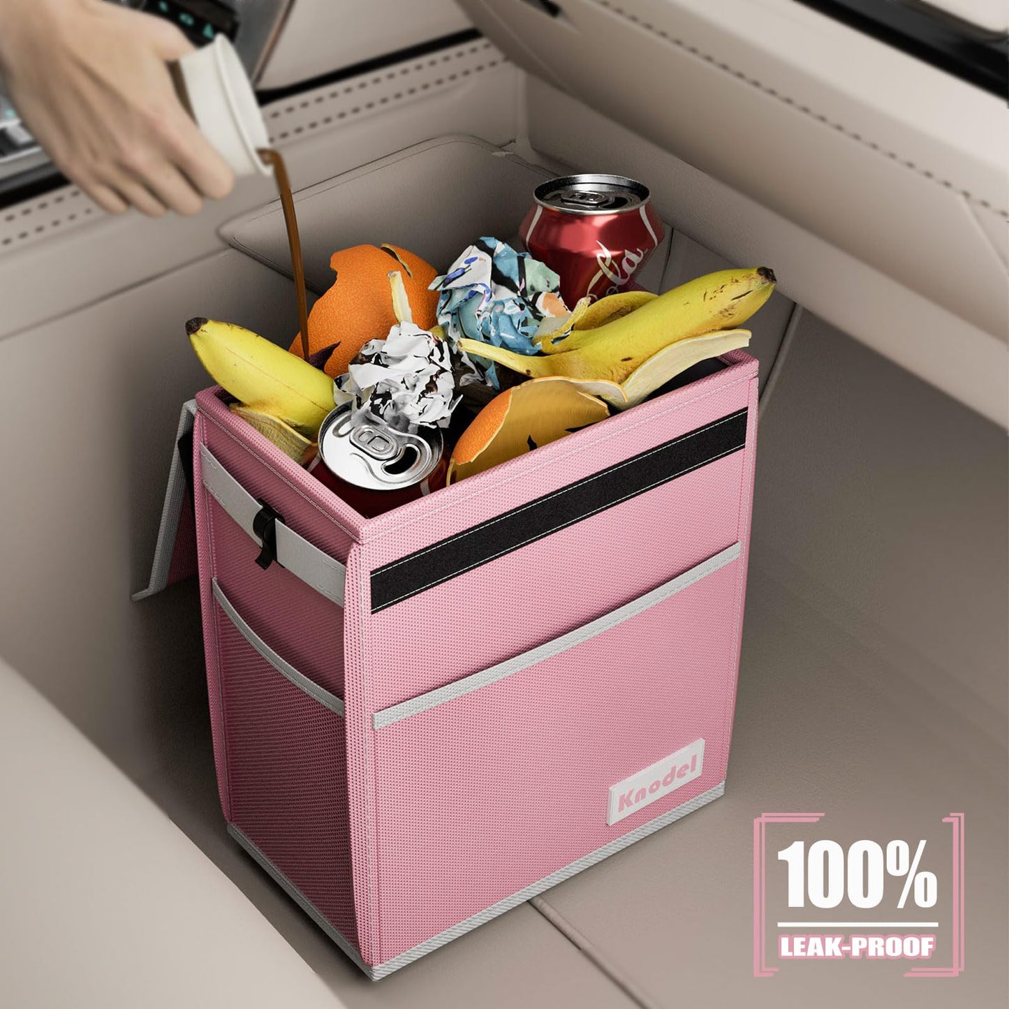 K KNODEL Car Trash Can, Waterproof Auto Garbage Can, Car Trash Can with Lid, Leak-Proof Car Storage Bag, Car Bin Hanging (Medium, Black)