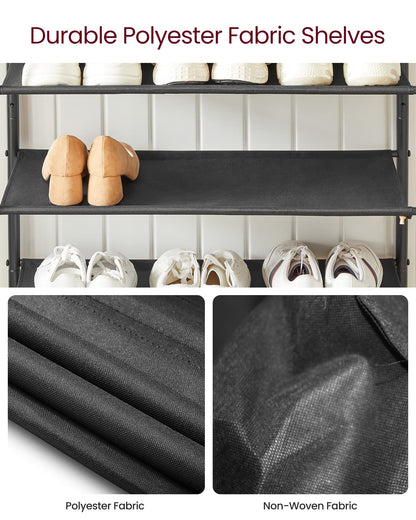 VASAGLE Shoe Rack, 4-Tier Shoe Storage Organizer for Entryway and Closet, Holds 9-12 Pairs of Shoes, 3 Fabric Shelves, Steel Frame, Industrial, Rustic Brown and Black ULBS035B01