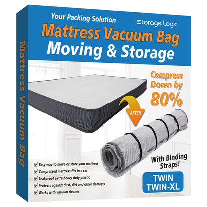 Storage Logic Foam Mattress Vacuum Bag with 4 Adjustable Packing Straps for Moving, Storage, Shipping, Vacuum Seal Mattress Bag with Packaging Straps (Queen/Full/Full-XL)
