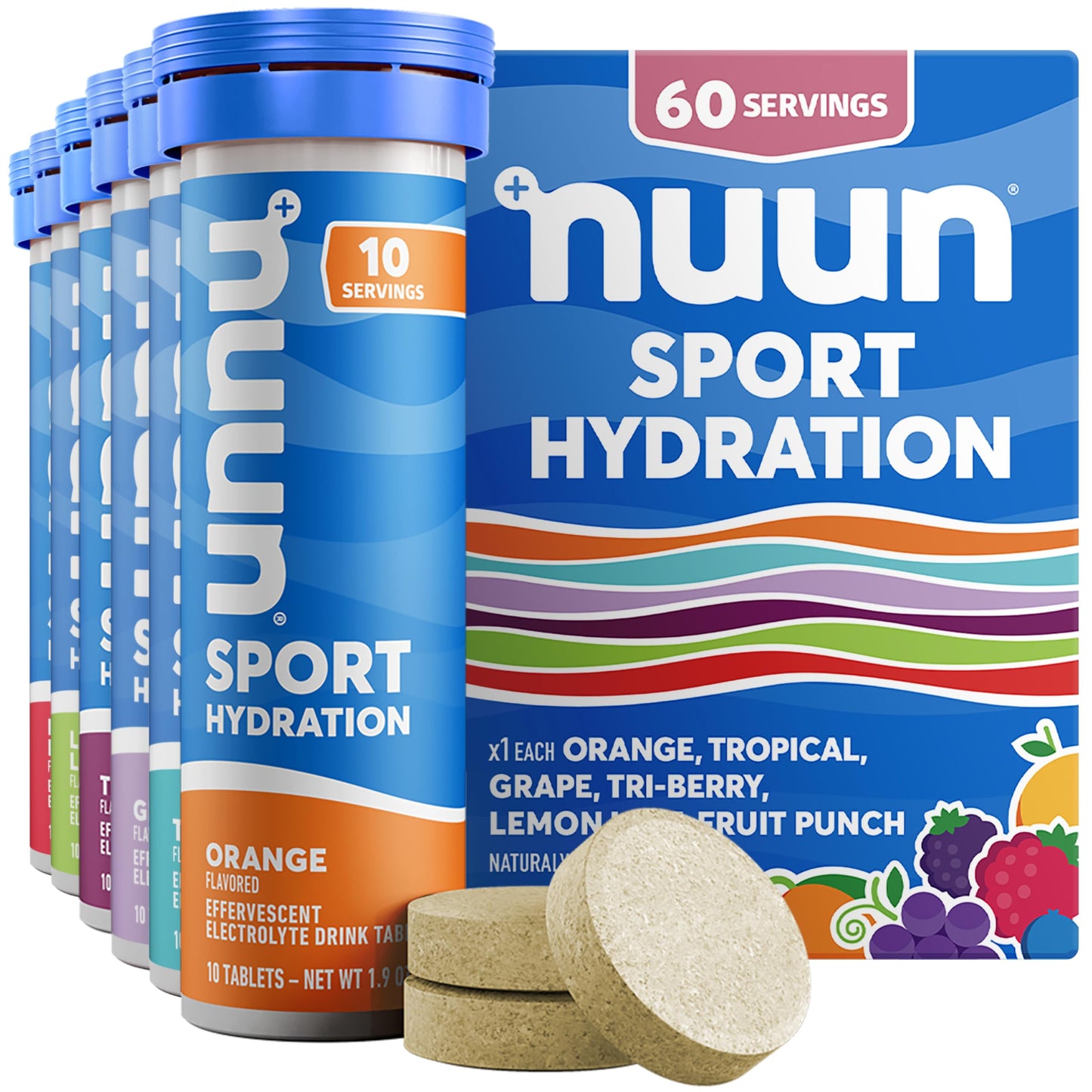 Nuun Sport Electrolyte Tablets with Magnesium, Calcium, Potassium, Chloride & Sodium, Gluten Free & Vegan, Mixed Flavors, 48 Pack (40 Servings Total)