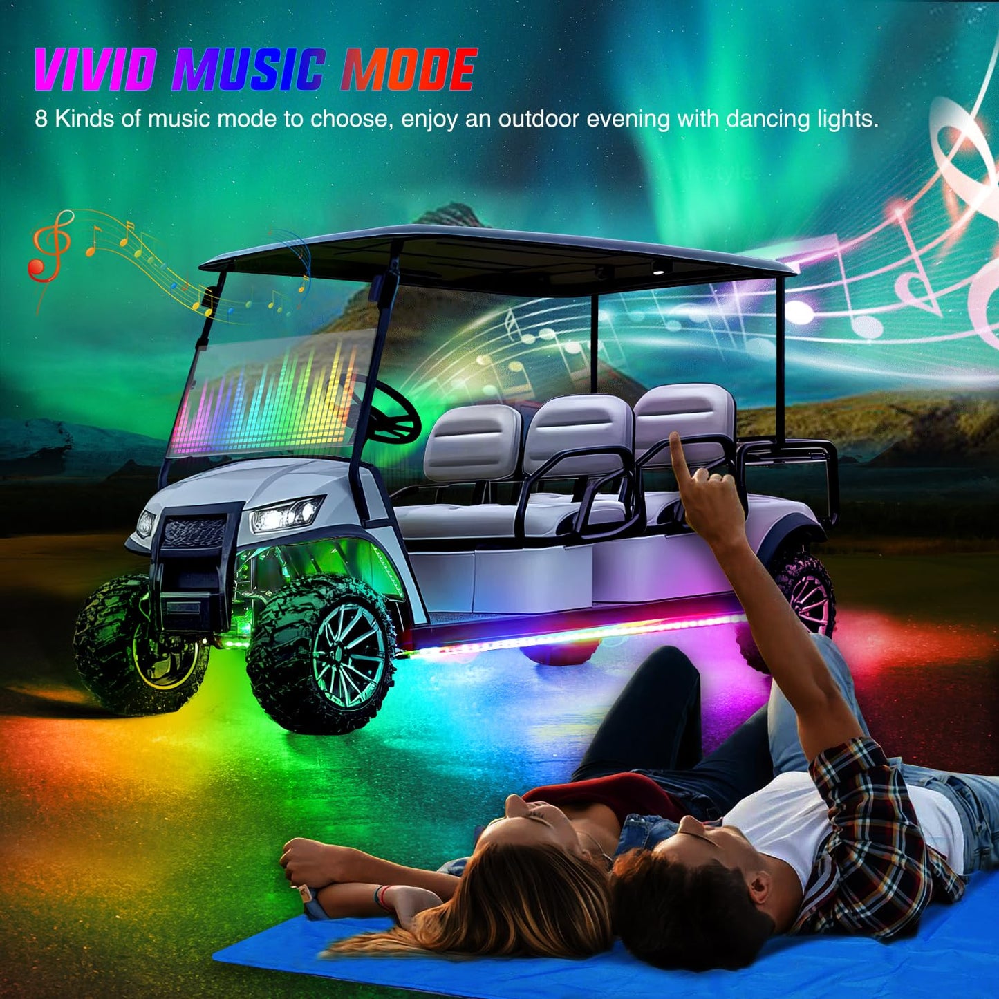 Nilight 6PCS Golf Cart Underbody Light Kit with Canopy Lights Dream Color Multi-Mode Neon Accent Lighting APP Remote Control Sound Active Music Sync IP67 Waterproof 12V-66V for EZGO Yamaha Club Car