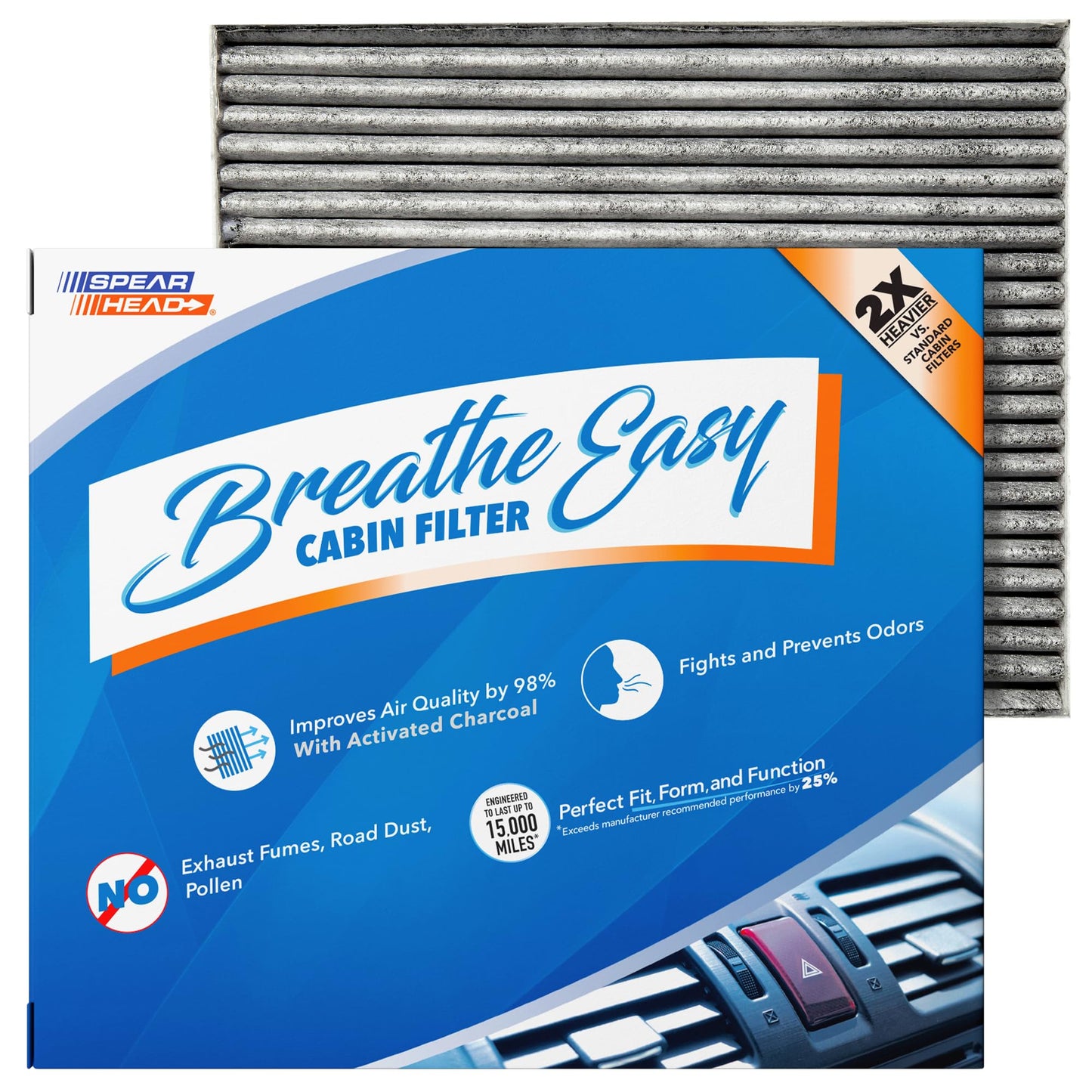Spearhead Odor Defense Breathe Easy AC & Heater Cabin Filter | Fits Select 2016-2025 Toyota, Lexus, Subaru, 2016-2023 CX-9 Like OEM | Up to 25% Longer Lasting w/Activated Carbon (BE-157)