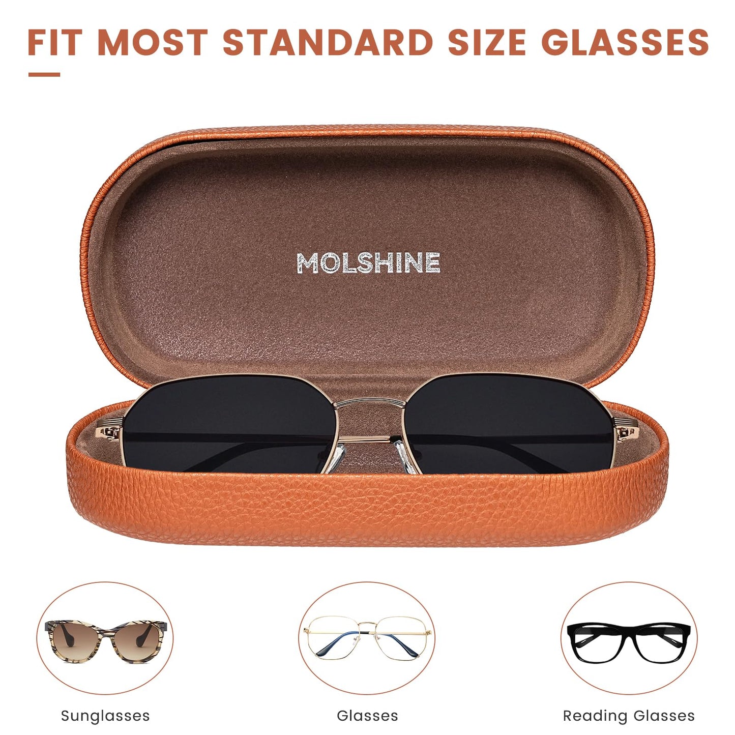 molshine Hartschalen-Leder-Sonnenbrillenetui, klassisches großes Brillenetui für Damen und Herren, Sonnenbrille (Schwarz)