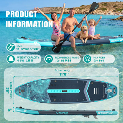 FBSPORT 11' Premium Stand Up Paddle Board, Yoga Board with SUP Accessories & Carry Bag | Wide Stance, Surf Control, Non-Slip Deck, Leash, Paddle and Pump for Youth & Adult
