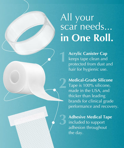 NewGel Plus Silicone Scar Tape Roll by MyNewGel – 100% Medical-Grade Silicone Scar Sheet for Surgery, C-Section, Keloid & Acne Scars – Extra Thick 1mm Tape – Made in USA – 1.5” x 96”