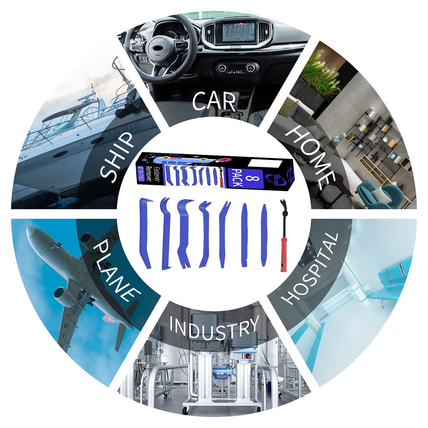 Wetado Trim Removal Tool, Car Upholstery Repair Kit, Car Door Audio Panel Trim Removal Set, Fastener Terminal Remover Tool Set Clips Pry Kit Auto Clip Pliers (8PCS Red)