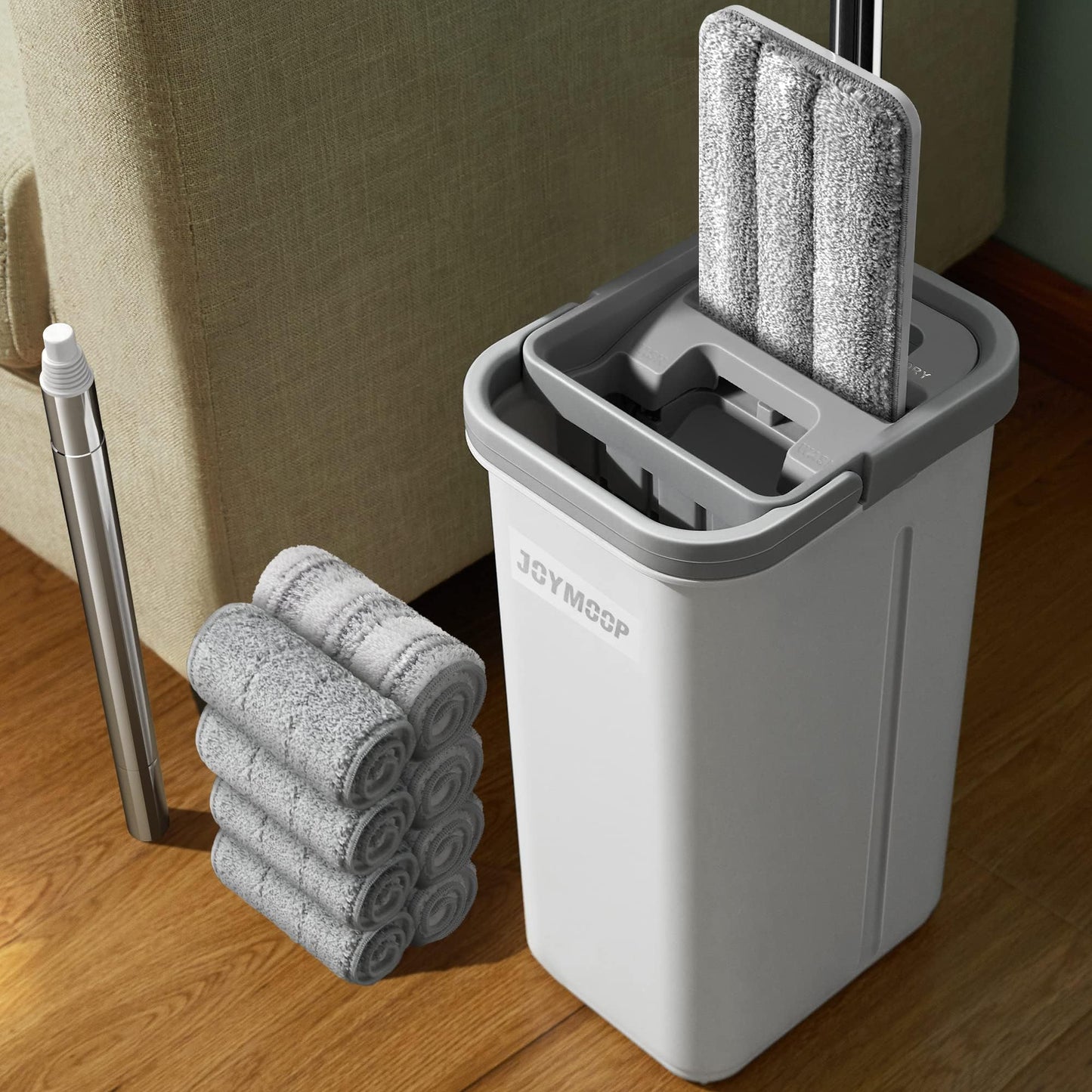 Middle White Bucket #13 + 60" Flat Mop + 8 Pads