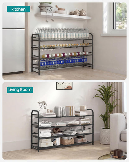 SONGMICS Stackable Shoe Rack, 4 Tier Metal Shoes Rack Storage Shelf, Holds up to 16 Pairs Shoes, Adjustable Slanted Shelves Tower Organizer for Closet Entryway Small Spaces, Bronze