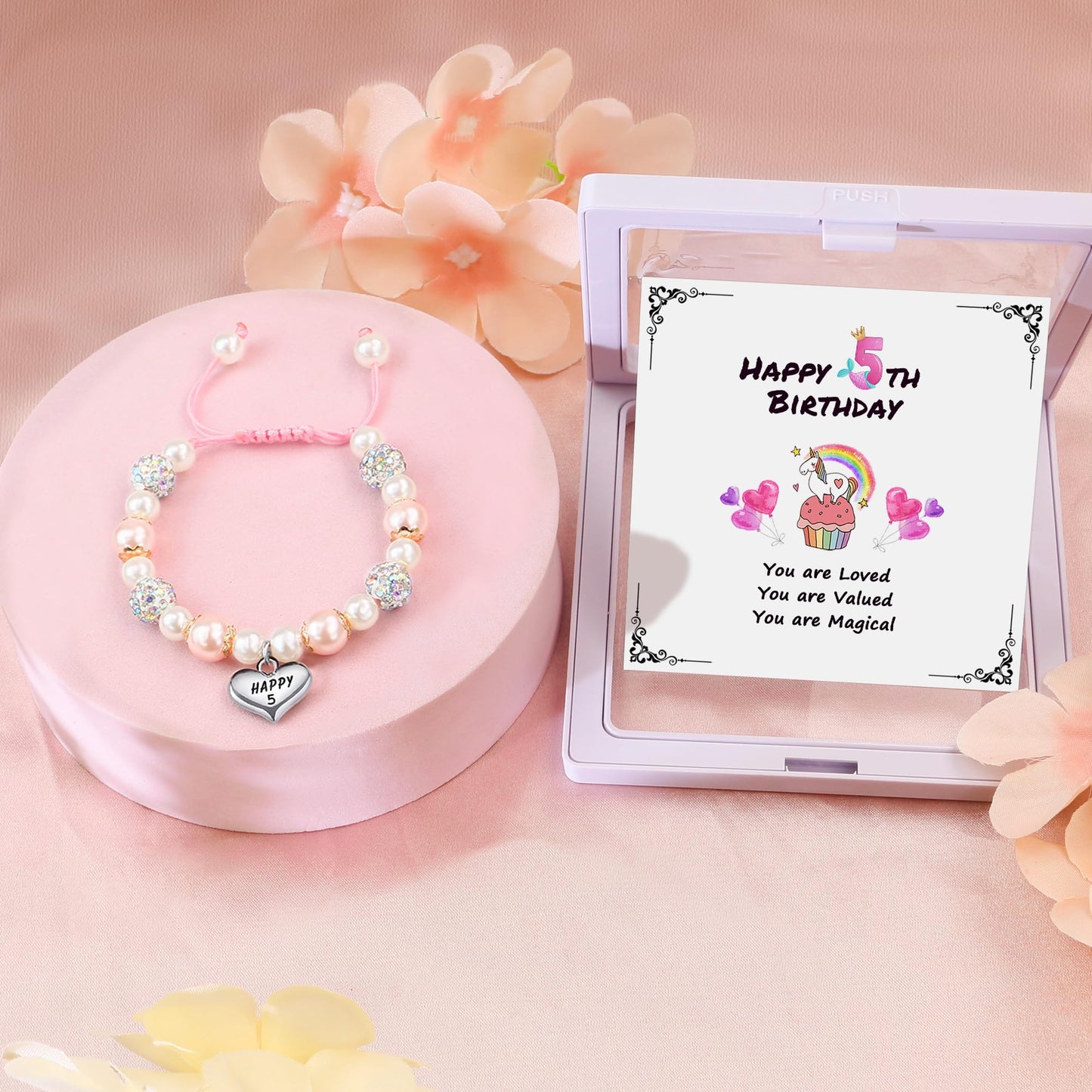 Sereney 5 Jahre altes Mädchen Geburtstagsgeschenkideen, verstellbares rosa-weißes Perlenarmband als Fünf-Jahres-5-Jahre-altes 5. Geburtstagsgeschenk für Teenager-Mädchen, Tochter, Nichte, Enkelin