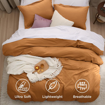 Funda nórdica blanca Bedsure, tamaño Queen, 3 piezas, aspecto de algodón prelavado, juego de cama extrasuave, incluye 1 funda nórdica de 228 x 228 cm con cierre de cremallera y 2 fundas de almohada, edredón no incluido