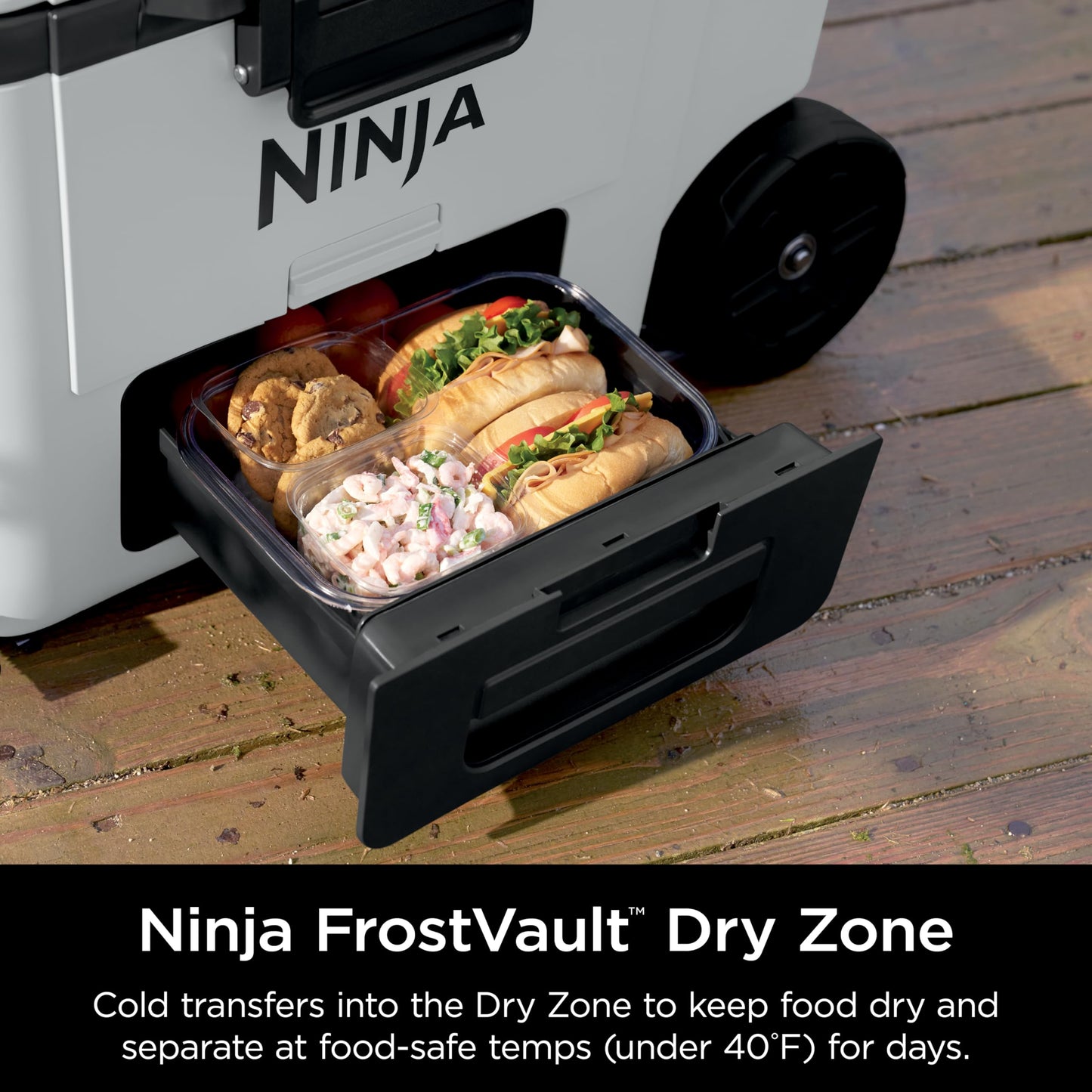 Ninja FrostVault 45QT Cooler with Wheels | Insulated with Temp Dry Storage Drawer | Keeps Ice Cold for Days | for The Beach, Camping, Picnics & More | Halocline Green | FB245TL