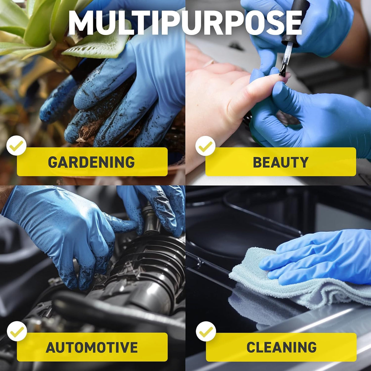 72HRS Blue Nitrile Gloves, Disposable Gloves-4mil, Rubber/Latex Free, Gants Jetables, Gants Nitrile for Food Prep & Cleaning
