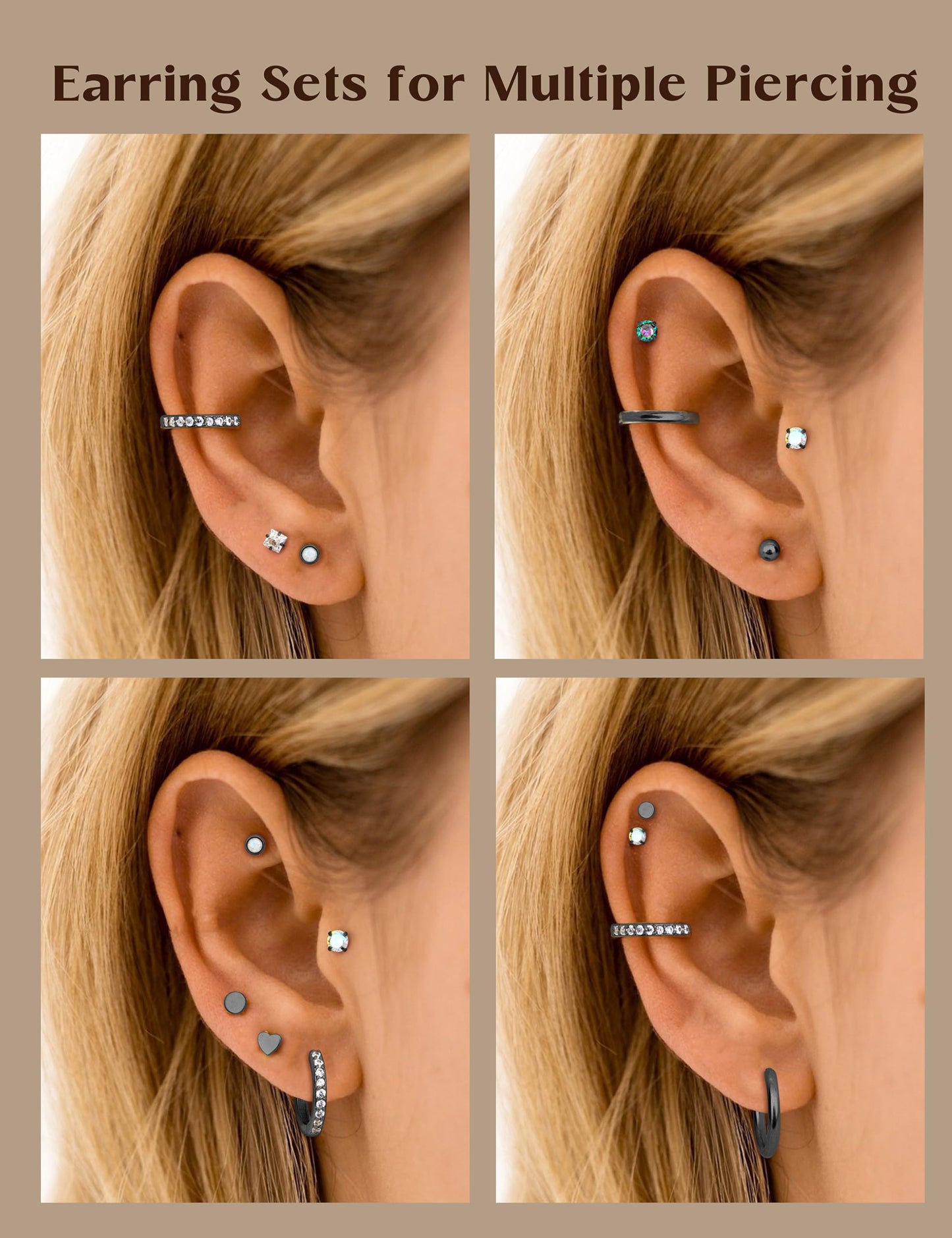 LOLIAS Hypoallergenic Flat Back Earrings for Women-Surgical Steel Earrings for Sensitive Ears 20G Stainless Steel Earring Stacks Small Flatback Stud Hoop Cartilage Earring