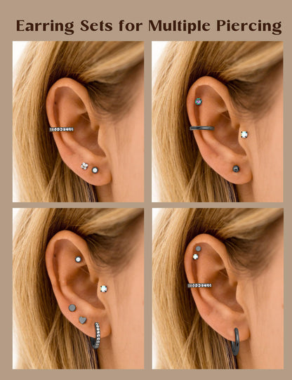 LOLIAS Hypoallergenic Flat Back Earrings for Women-Surgical Steel Earrings for Sensitive Ears 20G Stainless Steel Earring Stacks Small Flatback Stud Hoop Cartilage Earring