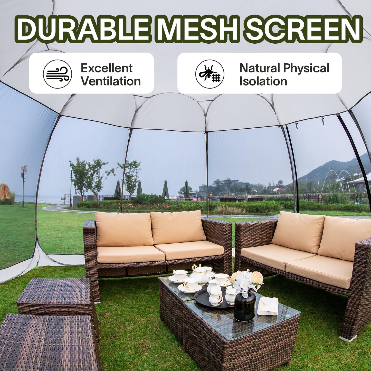 Alvantor Pop Up Screen House Tent, Instant Outdoor Gazebo with Mosquito Netting & UPF 50+ Sun Protection, Portable Canopy Shelter for Patio, Backyard, Camping (2-10 Person)