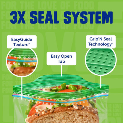 Bolsas Ziploc para sándwiches para frescura en movimiento, tecnología Grip 'n Seal para un agarre, apertura y cierre más fáciles, 90 unidades