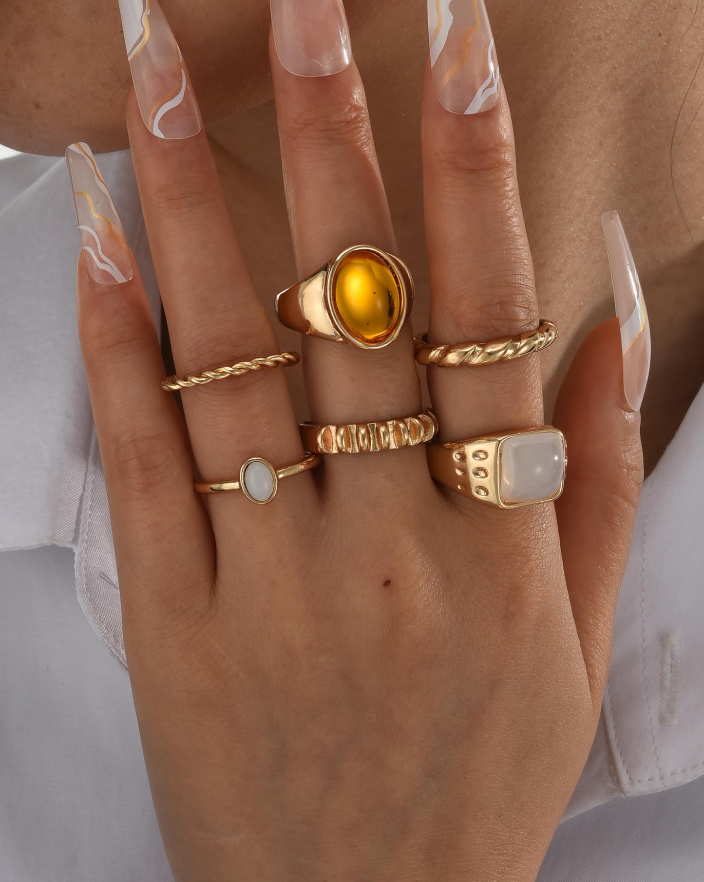 FAXHION 24-60 Pcs Gold Stackable Rings for Women, Knuckle Rings Chunky Gold Ring Set Dainty Stacking Cute Rings, Multiple Sizes Cute Jewelry Set Gift
