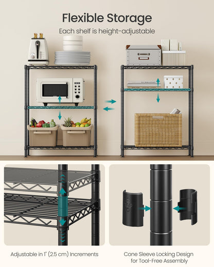 SONGMICS Storage Shelf, Small Metal Wire Shelving Unit, Adjustable Shelves, for Small Spaces, Garage, Bedroom, Living Room, Kitchen, Pantry, 5 Tier, 11.8 x 11.8 x 47.6 Inches, Ink Black ULGR123BH01