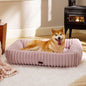 Bedsure ComfyFleece™ Cute Dog Bed for Small Medium Dogs - Washable Furry Puppy Beds, Rectangle Orthopedic Corduroy Fleece Pet Beds with Removable Zipper Cover, 25x21x7inches, Cream