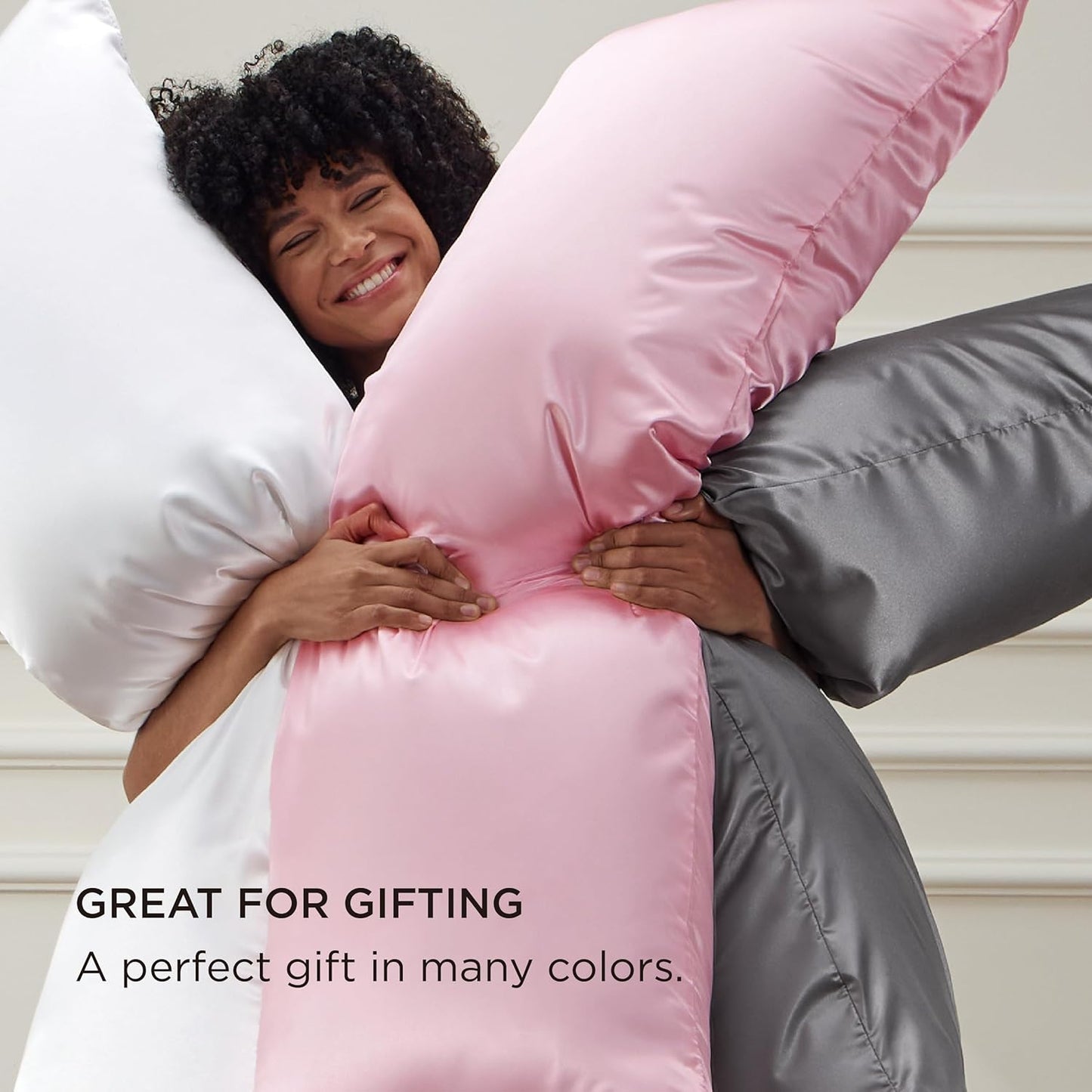 Bedsure Satin-Kissenbezug, Queen-Size, 2er-Pack, Seidenkissenbezügen ähnlich, seidige Kissenhüllen mit Hotelverschluss, Raumdeko, Valentinsgeschenke für Frauen und Männer, Grau, 50x75 cm