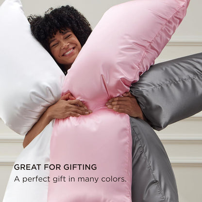 Bedsure Satin-Kissenbezug, Queen-Size, 2er-Pack, Seidenkissenbezügen ähnlich, seidige Kissenhüllen mit Hotelverschluss, Raumdeko, Valentinsgeschenke für Frauen und Männer, Grau, 50x75 cm