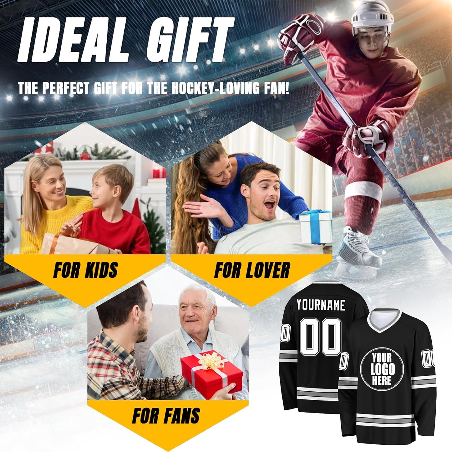 Individuelles Hockeytrikot für Herren/Damen/Kinder/Jugendliche, personalisierbar mit Name/Nummer/Logo, Übergröße Hockey-Shirt