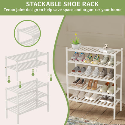 ROMGUAR CRAFT 3 Tier Bamboo Shoe Rack for Closet Free Standing Wood Shoe Shelf Storage Organizer for Entryway Small Space Stackable 27"x11"x20" (Natural)