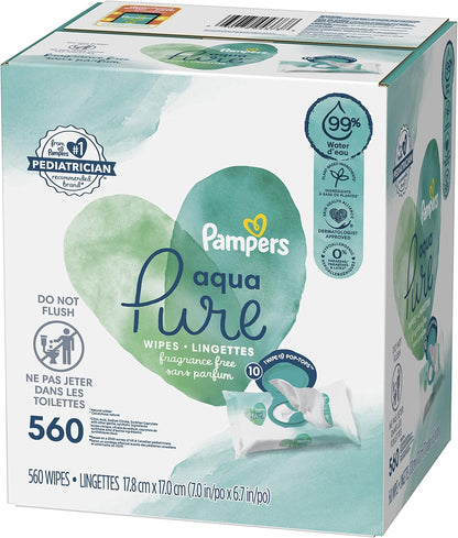 Pampers Aqua Pure Sensitive Baby Wipes 12X Pop-Top 560 Count